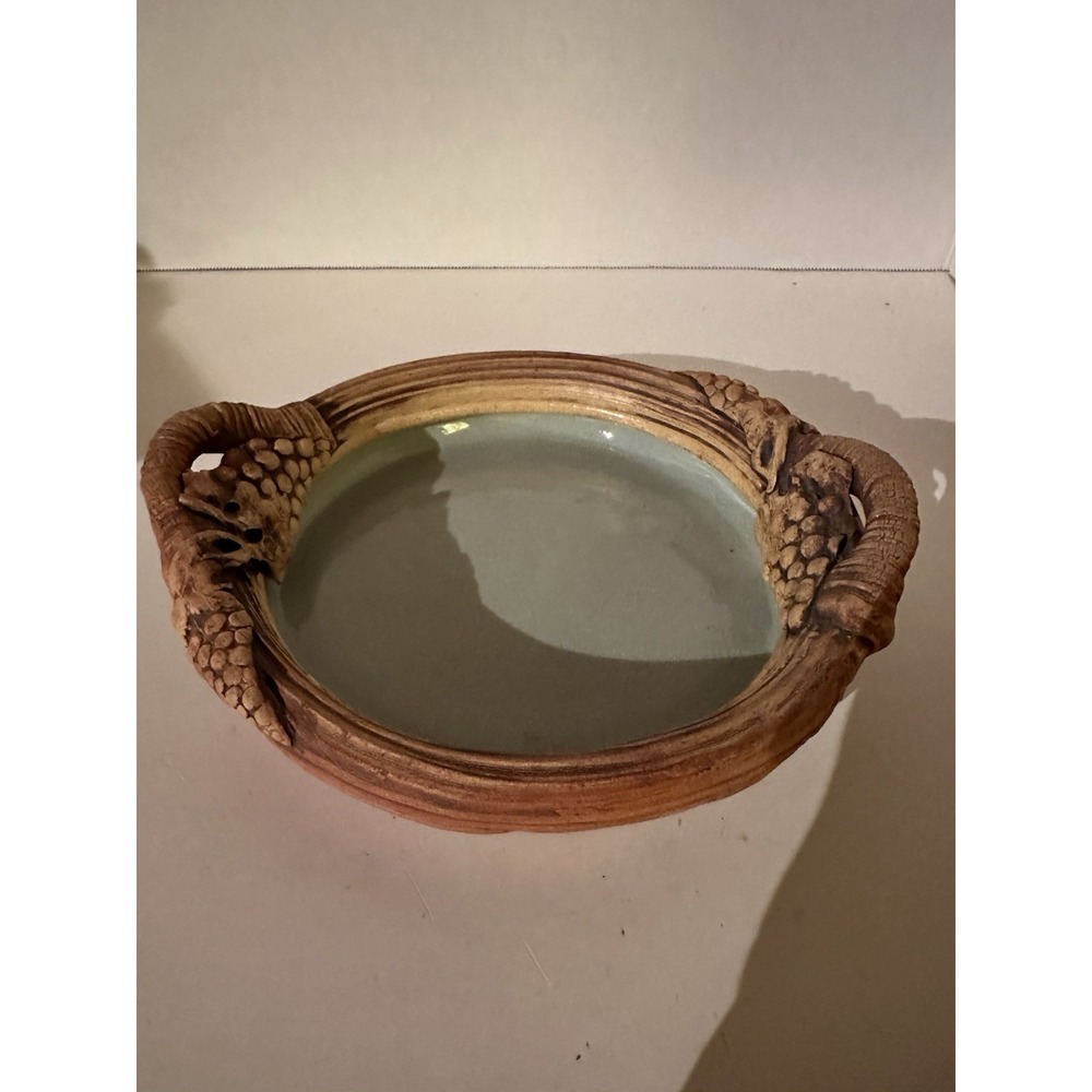 terrafirma pottery Ellen Evan's  Bowl 1987 Green Glaze Grapevine Handmade VTG EC
